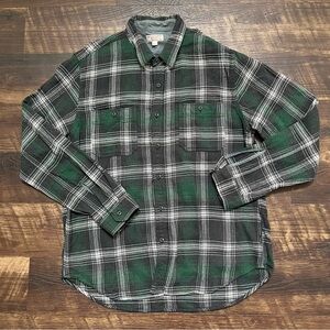 Wallace & Barnes JCrew thick plaid green flannel button front shirt Shacket XL
